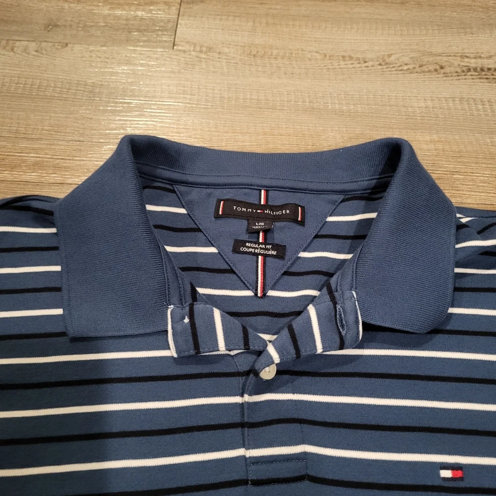 Tommy Hilfiger Polo Knit Mens Size Large Regular Fit Smooth Cotton Striped - Picture 3 of 6
